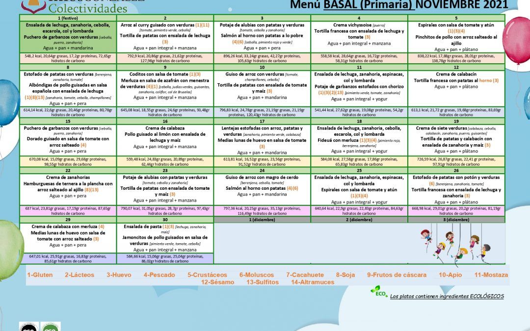 Menú de nuestro comedor para el mes de noviembre
