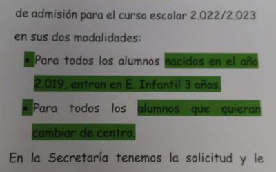 Abierto el plazo de ESCOLARIZACIÓN