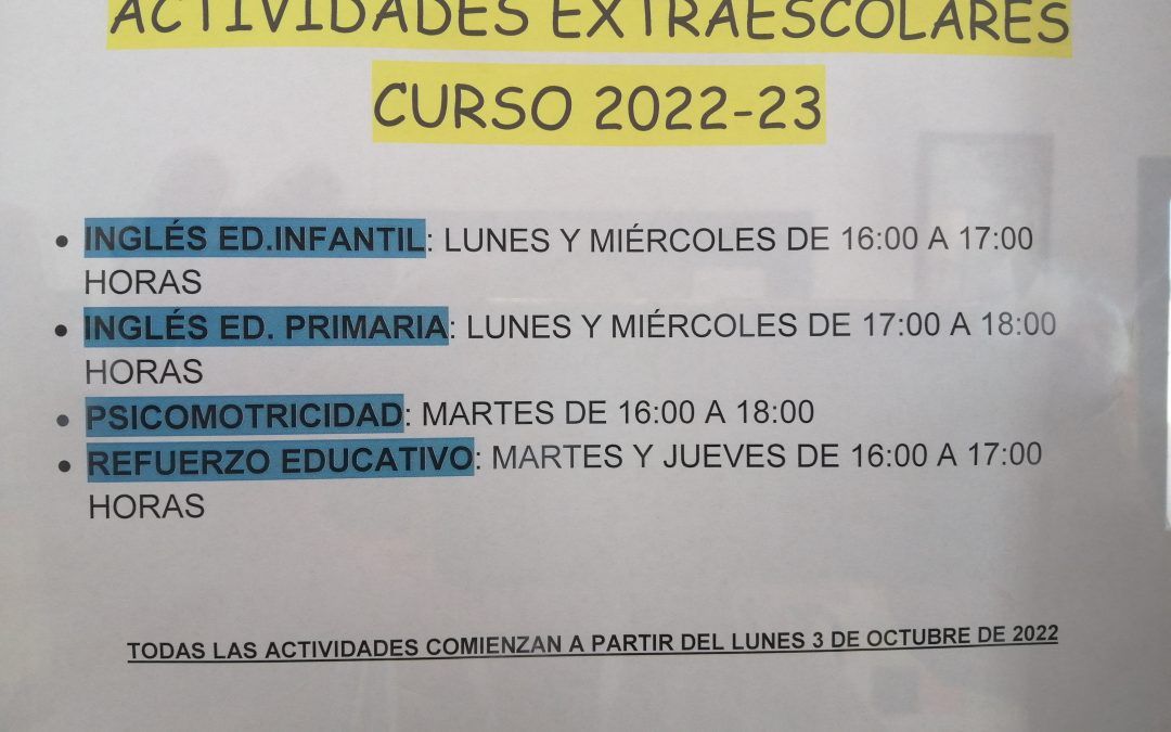 Actividades extraescolares del curso 2022/23