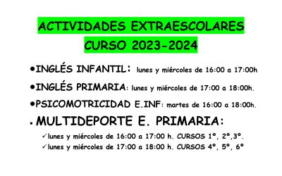 ACTIVIDADES EXTRAESCOLARES  CURSO 2023-2024