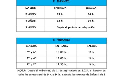 HORARIO de ENTRADA al curso escolar 2024/25