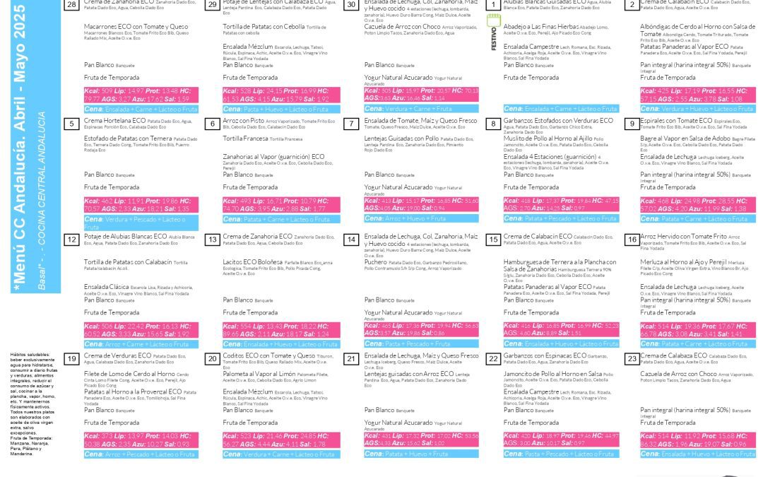 MENÚ del COMEDOR: 28 Abr-23 Mayo