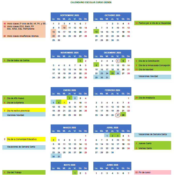 CALENDARIO ESCOLAR 25/26